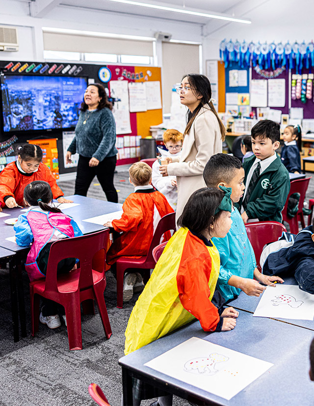 Teachers in class at Good Shepherd Catholic Primary Plumpton
