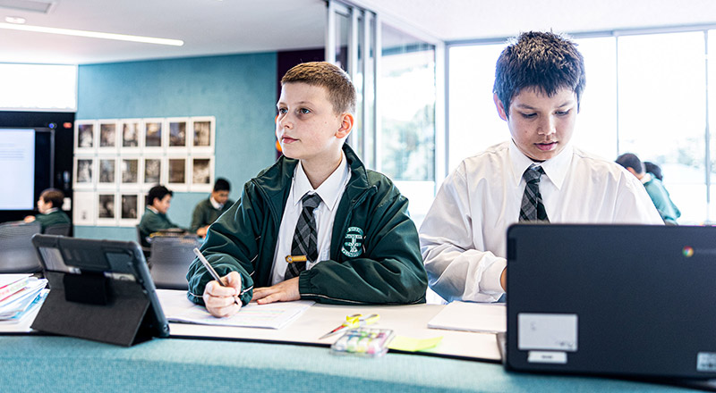 Boys learning at Good Shepherd Catholic Primary Plumpton