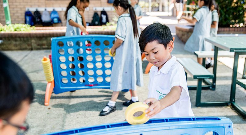 Good Shepherd Catholic Primary Plumpton students playing Connect 4