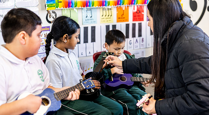 Ukulele lesson at Good Shepherd Catholic Primary Plumpton