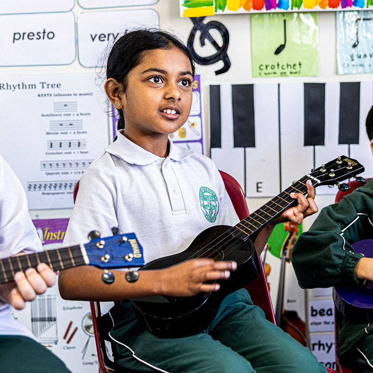 Learning ukulele at Good Shepherd Catholic Primary Plumpton