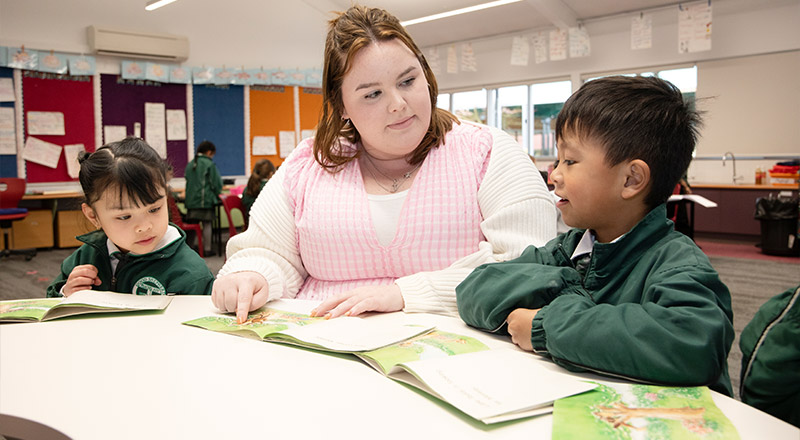 Teacher with student at Good Shepherd Catholic Primary Plumpton
